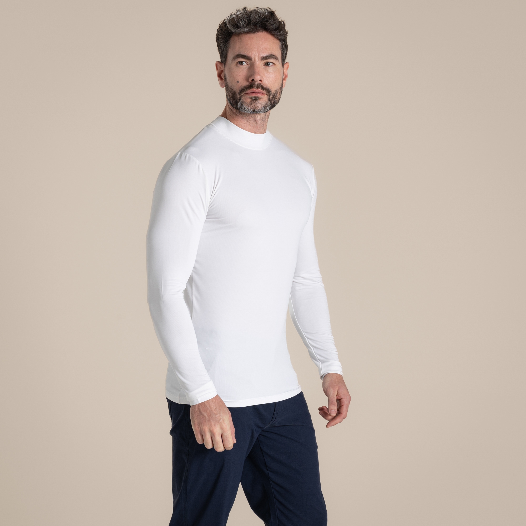 Craghoppers Men's NosiLife Golf Long Sleeved Mock Neck Top White