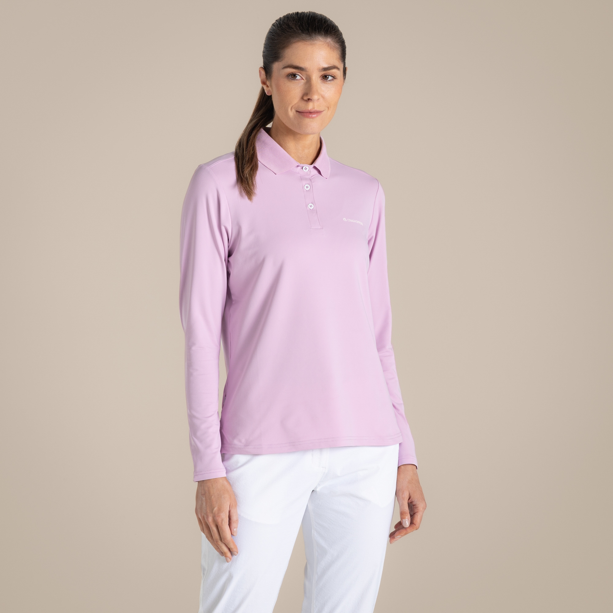 Craghoppers Women's NosiLife Thornbury Golf Long Sleeved Polo Top Orchid
