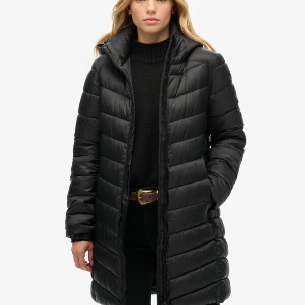 Superdry Women's Padded Quilted Hooded Longline Jacket - 10 - Black, Black