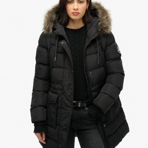 Superdry Women's Faux Fur Hooded Puffer Jacket - 8 - Black, Black