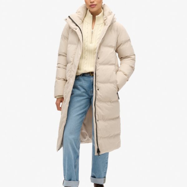 Superdry Women's Hooded Longline Puffer Coat - 16 - Beige, Beige
