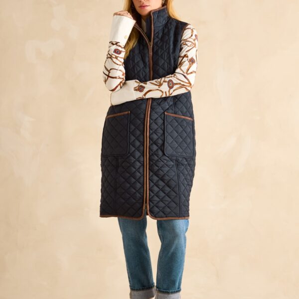 Joules Women's Quilted Funnel Neck Longline Gilet - 14 - Navy, Navy