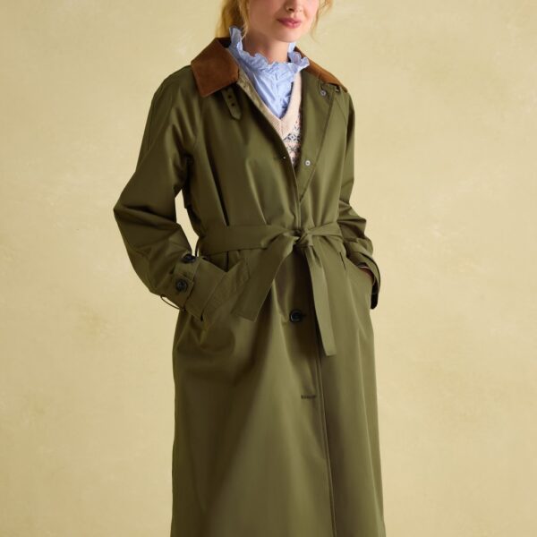 Joules Women's Cotton Rich Waterproof Belted Trench Coat - 12 - Khaki, Khaki