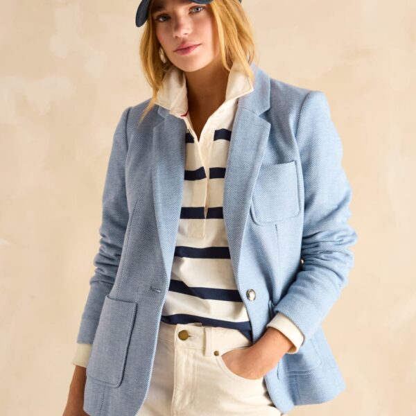 Joules Women's Cotton Rich Herringbone Single Breasted Blazer - 16 - Blue Mix, Blue Mix