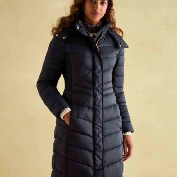 Joules Women's Padded Hooded High Neck Longline Coat - 24 - Navy, Navy