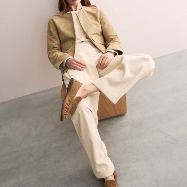 Jaeger Women's Suede Collarless Jacket - 10 - Camel, Camel