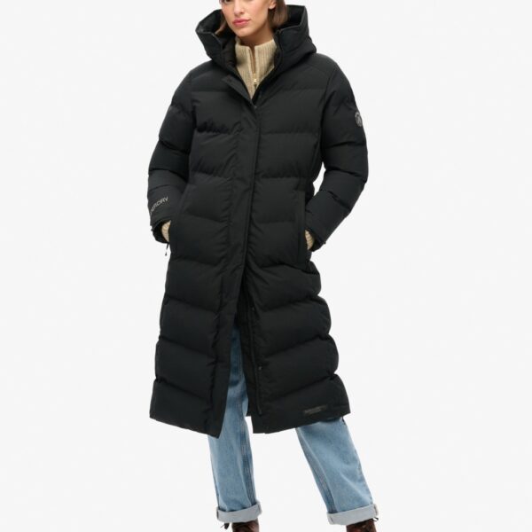 Superdry Women's Hooded Longline Puffer Coat - 8 - Black, Black