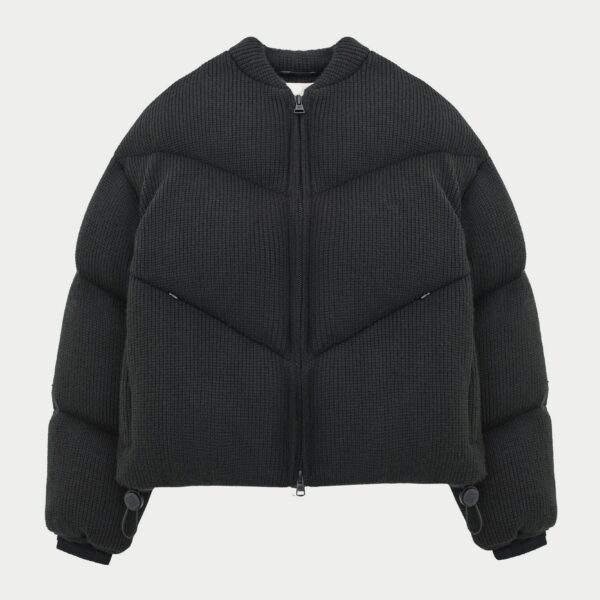 Knitted Chevron Panelled Puffer Coat - Black