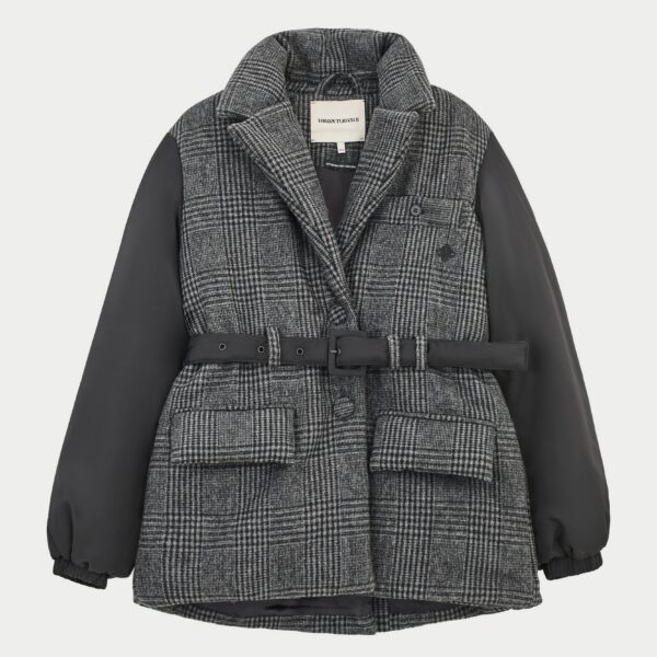 Tonal Check Padded Blazer Coat - Black