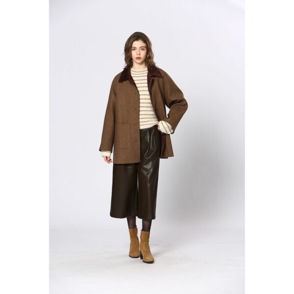 Mid-Length Coat with Velvet Collar