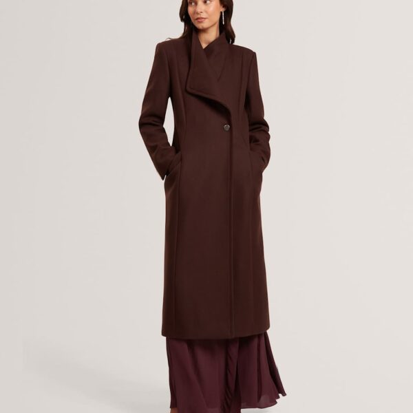 Ted Baker Wool Rich Longline Wrap Coat Dark Brown