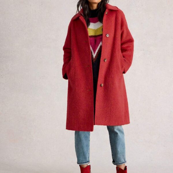 White Stuff Wool Blend Collared Relaxed Coat Red
