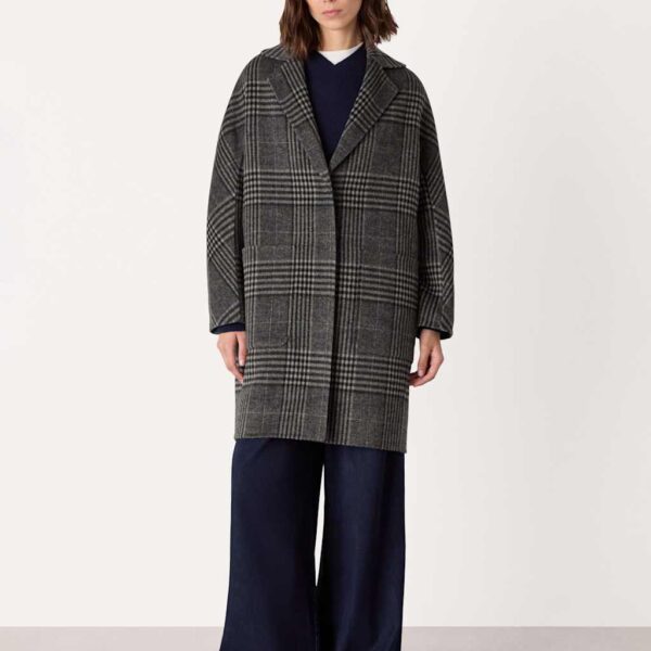 Whistles Wool Rich Checked Relaxed Coat Grey Mix