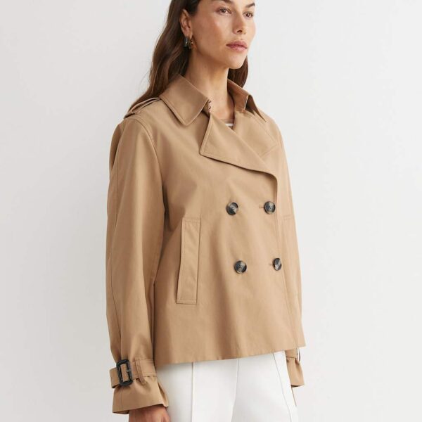 Sportscraft Cotton Rich Cropped Trench Coat Light Brown