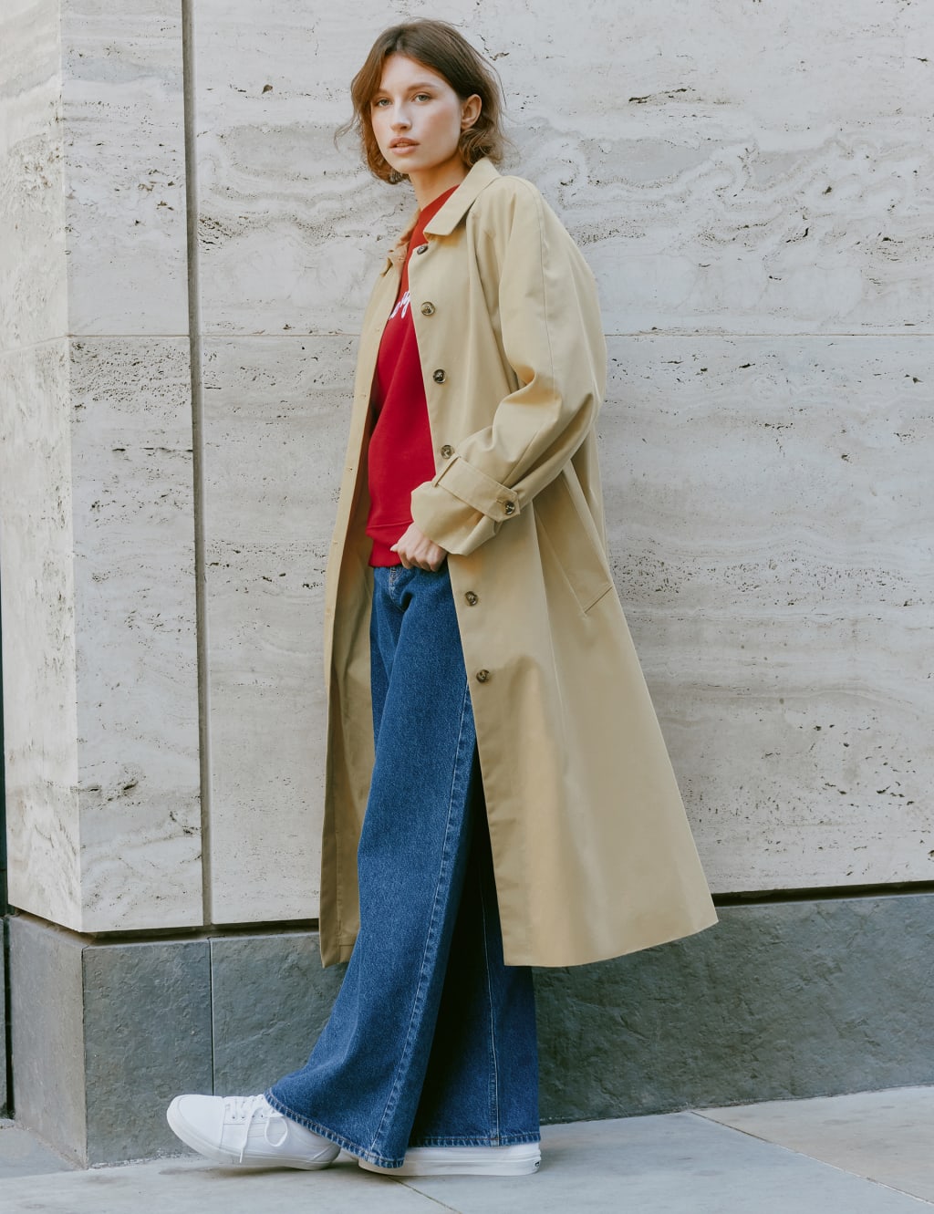 Albaray Cotton Rich Single Breasted Trench Coat Stone