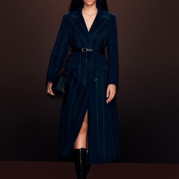 Autograph Wool Rich Double Breasted Longline Coat Dark Navy Mix