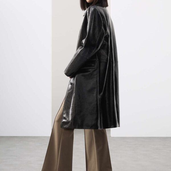 Autograph Leather Patent Crackle Longline Car Coat Black