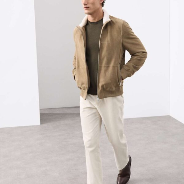 Autograph Suede Funnel Neck Bomber Jacket Sand