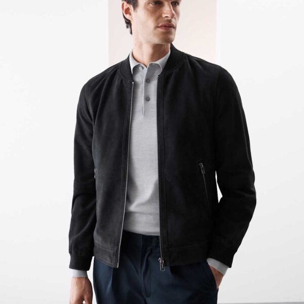 Autograph Suede Bomber Jacket Dark Navy