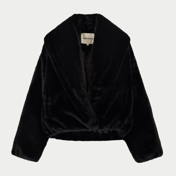 Oversized Collar Faux Fur Puffer Coat - Black