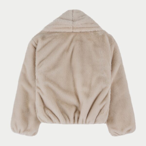 Oversized Collar Faux Fur Puffer Coat - Cream