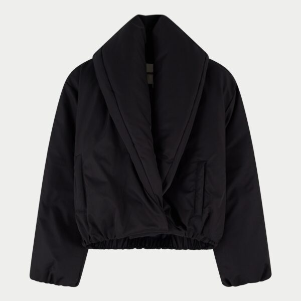 Oversized Collar Nylon Puffer Coat - Black