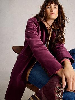 White Stuff Karla Velvet Coat - Purple