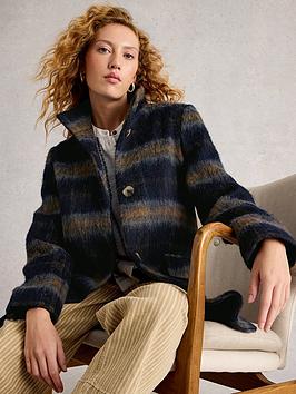 White Stuff Karla Check Wool Blend Coat - Blue