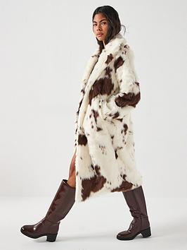 Vero Moda Faux Fur Cow Print Coat