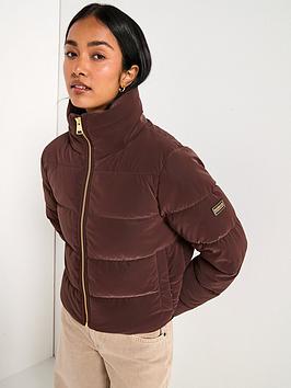 Barbour International Hudson Faux Velvet Puffer Jacket - Brown