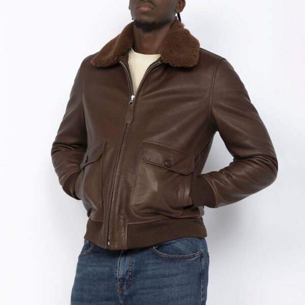 Leather Aviator Jacket with Collar