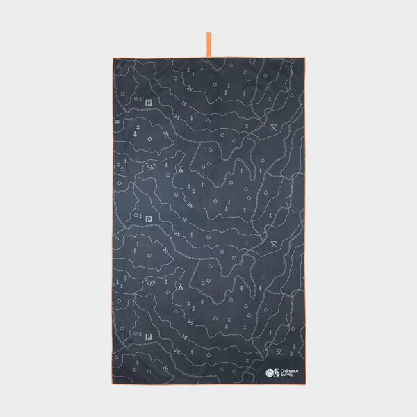 Ordnance Survey Contour Microfibre Large Towel - Black, Black