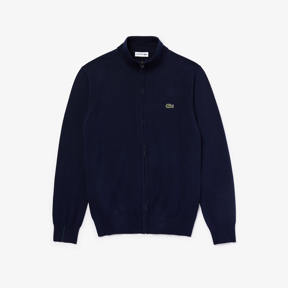 Embroidered Logo Cotton Cardigan with Zip Fastening and High Neck
