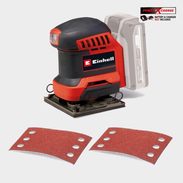 Einhell PXC Cordless Palm Sander 18v With 2x 120grit Sanding Sheets - Body Only, Red