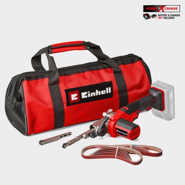 Einhell PXC Cordless Belt File Precision Sander With 12x Sanding Belts 18v - Body Only, Red