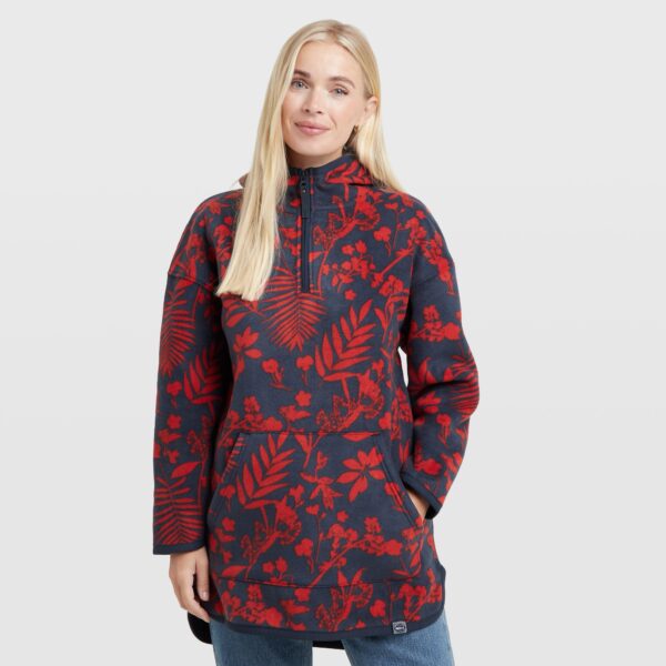 Weird Fish Women's Ester Printed Polar Popover Hoodie, Navy