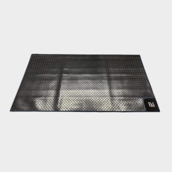 OLPRO Awning Tunnel Mat 1500mm X 800mm Rubber With Blue Edge Trim, Black
