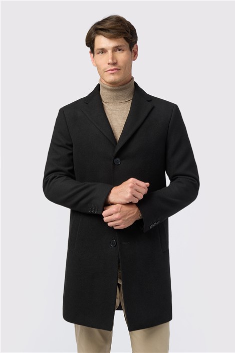 Melka Slim Fit Black Overcoat