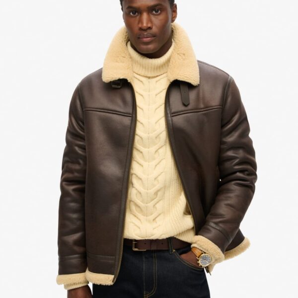 Superdry & Co Faux Shearling Aviator Jacket Brown