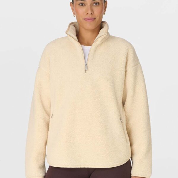 Sweaty Betty Plush Half Zip Funnel Neck Fleece Jacket Beige