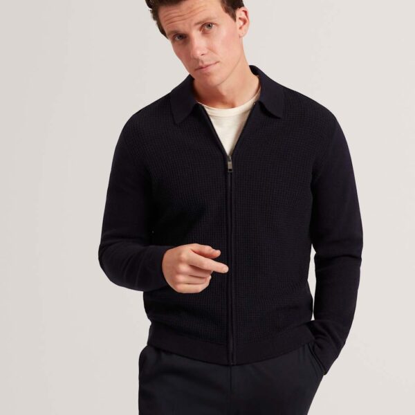 Ted Baker Wool Rich Textured Harrington Jacket Navy