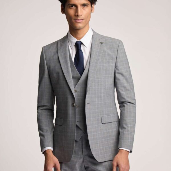 Ted Baker Slim Fit Wool Rich Check Suit Jacket Grey Mix