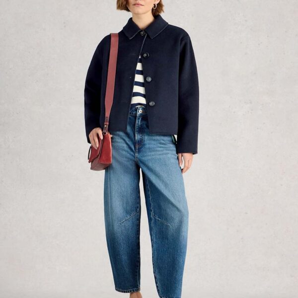 White Stuff Wool Blend Short Jacket Navy Mix