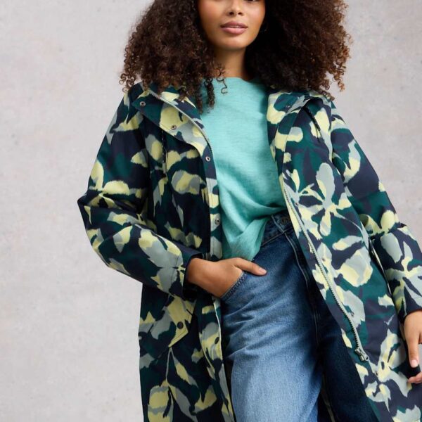 White Stuff Floral Hooded Rain Jacket Teal Mix