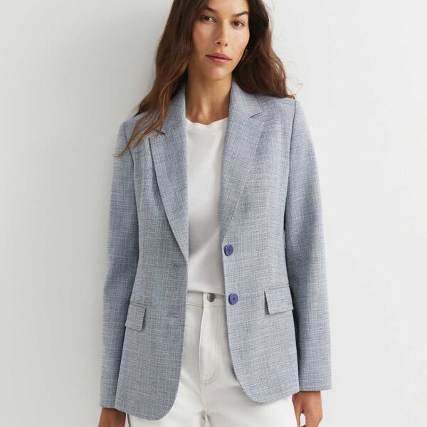 Sportscraft Tailored Textured Blazer with Linen Blue