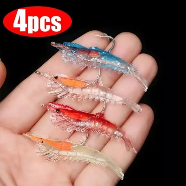 4pcs Realistic Luminous Soft Shrimp Shaped Artificial Simulation Fishing Lures with Sharp Hooks Fishing Accessories