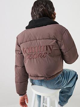 Tommy Jeans Teddy Collared Puffer Jacket - Walnut/Black