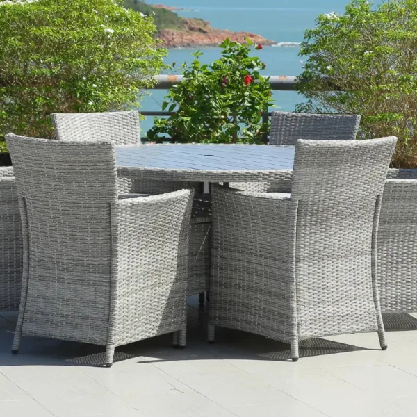 Bridgetown 6 Seater Round Rattan and Polywood Grey Garden Dining Set 150cm