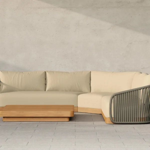 Bayswater 5 Seater Woven Rope Wooden Corner Garden Sofa Set