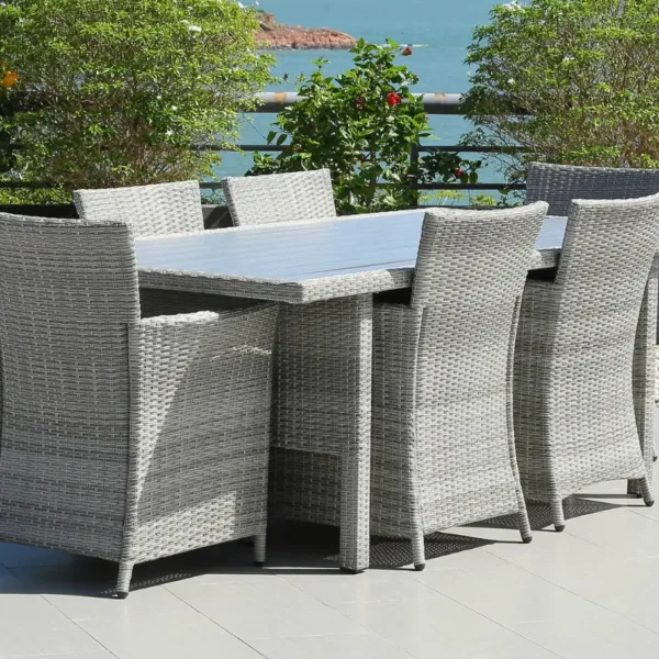 Bridgetown 6 Seater Rectangular Rattan and Polywood Grey Garden Dining Set 200cm